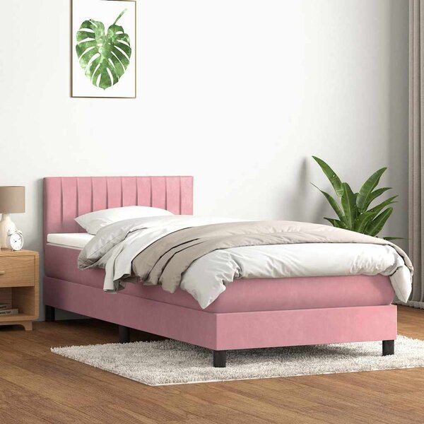 Box Spring krevet s madracem i LED ružičasti 90x210 cm samt - Ružičasti / 90 x 210 cm