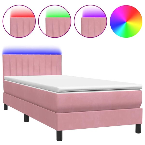 Box Spring krevet s madracem i LED ružičasti 90x210 cm samt - Ružičasti / 90 x 210 cm
