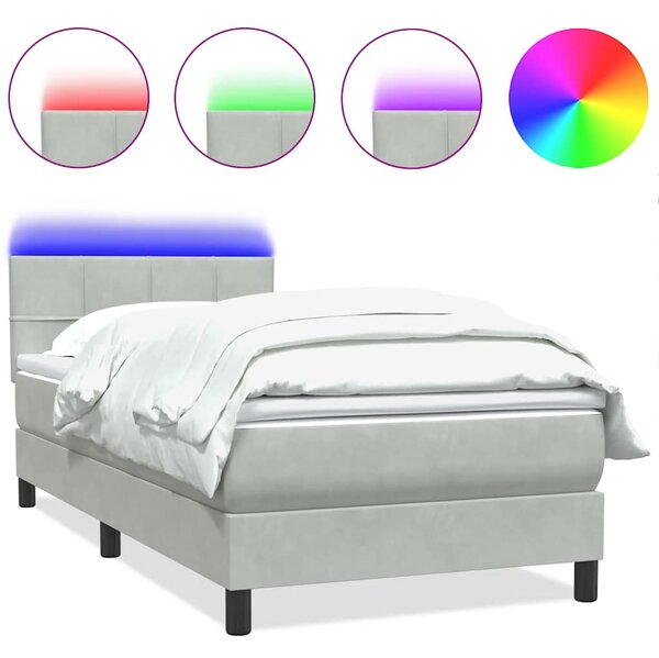 Box Spring krevet s madracem i LED svijetlo sivi 80x220 cm samt - Siva / 80 x 220 cm