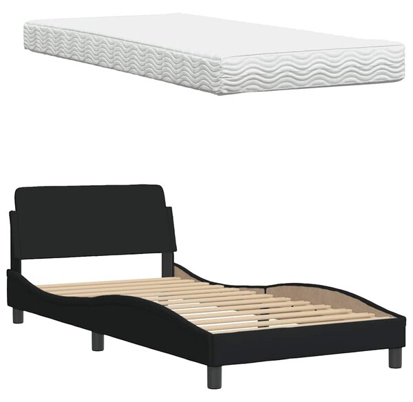 Krevet s madracem crni 100 x 200 cm od tkanine - Crna / 100 x 200 cm