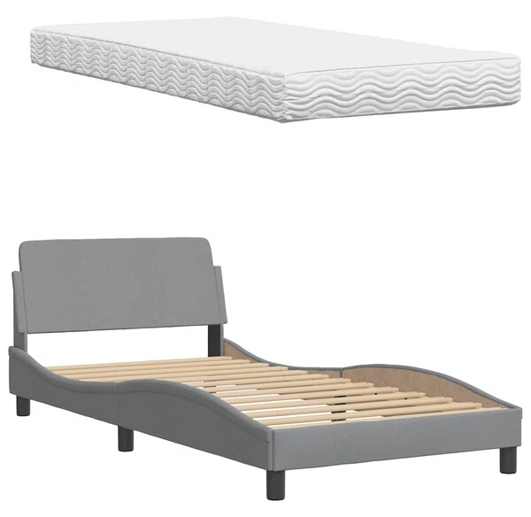 Krevet s madracem svjetlosivi 100x200 cm od tkanine - Siva / 100 x 200 cm