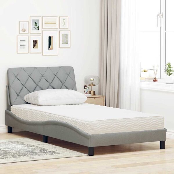 Krevet s madracem svjetlosivi 100x200 cm od tkanine - Siva / 100 x 200 cm