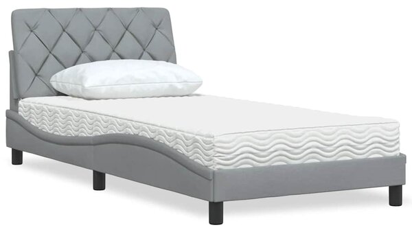 Krevet s madracem svjetlosivi 100x200 cm od tkanine - Siva / 100 x 200 cm