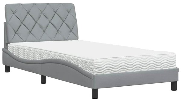 Krevet s madracem svjetlosivi 100x200 cm od tkanine - Siva / 100 x 200 cm