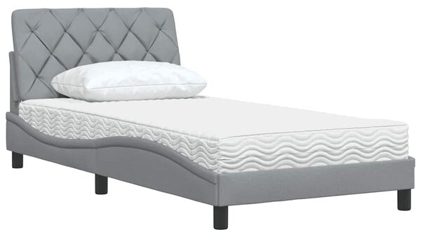 Krevet s madracem svjetlosivi 100x200 cm od tkanine - Siva / 100 x 200 cm