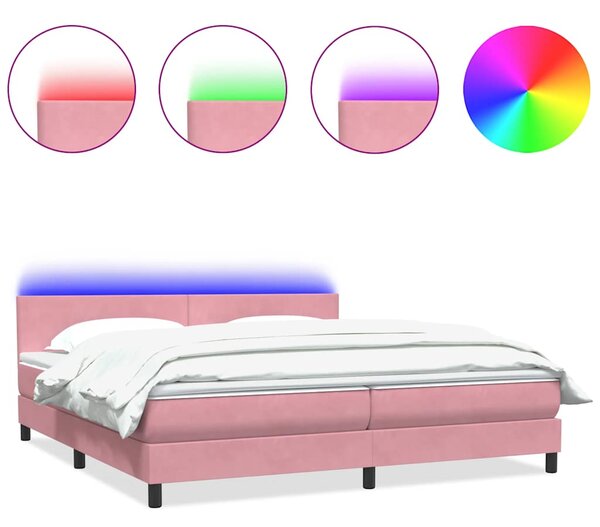 Krevet s oprugama i madracem LED ružičasti 180x210 cm baršunasti - Ružičasti / 180 x 210 cm