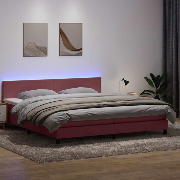 Krevet s oprugama i madracem LED ružičasti 180x210 cm baršunasti - Ružičasti / 180 x 210 cm