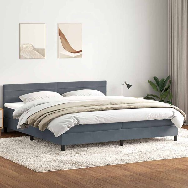 Krevet s oprugama i madracem tamnosivi 180x210 cm baršunasti - Siva / 180 x 210 cm