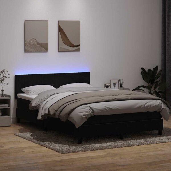 Box Spring krevet s madracem i LED crni 160x210 cm baršunasti - Crna / 160 x 210 cm