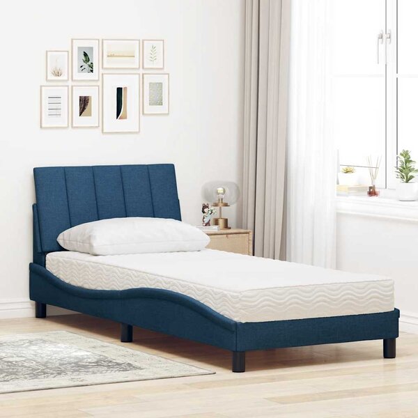 Krevet s madracem Hanko plavi 90 x 190 cm od tkanine - Plava / 90 x 190 cm