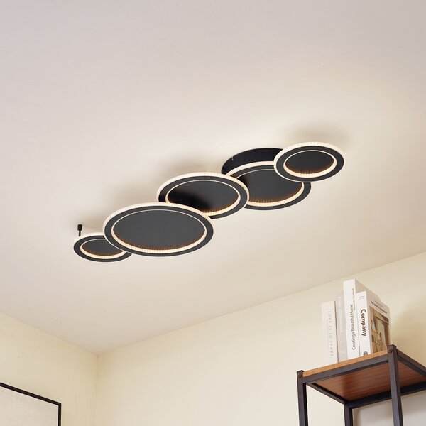 Lucande LED stropna svjetiljka Diala, crna, metal, 96 cm, prigušiva, Crno, Dnevni boravak/blagovaonica, Plastika