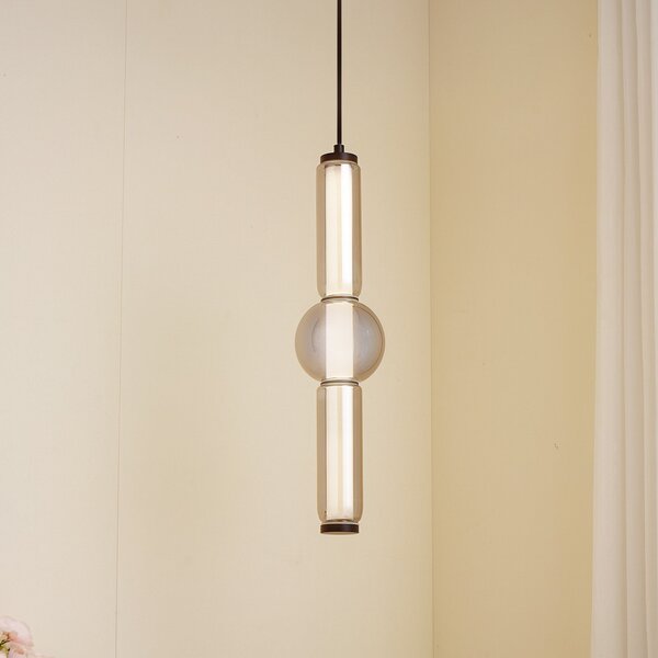 Lucande LED visilica Savete, dimno siva, staklo, Ø 12 cm, Sivo, Dnevni boravak/blagovaonica, Staklo