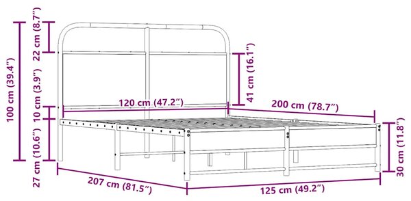 Okvir kreveta bez madraca dimljena boja hrasta 120x200cm drveni - Smeđa / 120 x 200 cm