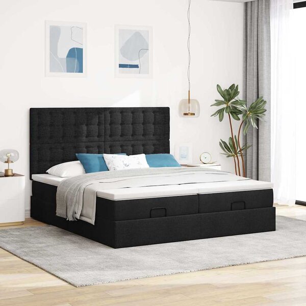 Otomanski okvir kreveta s madracima crni 180x200cm od tkanine - Crna / 180 x 200 cm