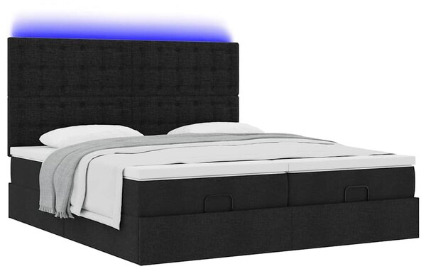 Otomanski okvir kreveta s madracima crni 180x200cm od tkanine - Crna / 180 x 200 cm