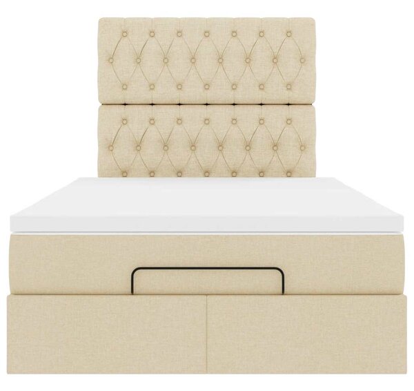 Otomanski krevet madracem i LED krem 120x190 cm tkanina - Krema / 120 x 190 cm