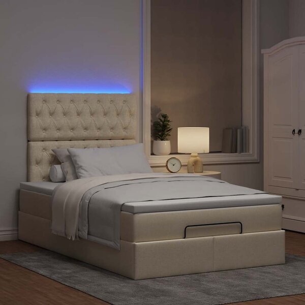 Otomanski krevet madracem i LED krem 120x190 cm tkanina - Krema / 120 x 190 cm