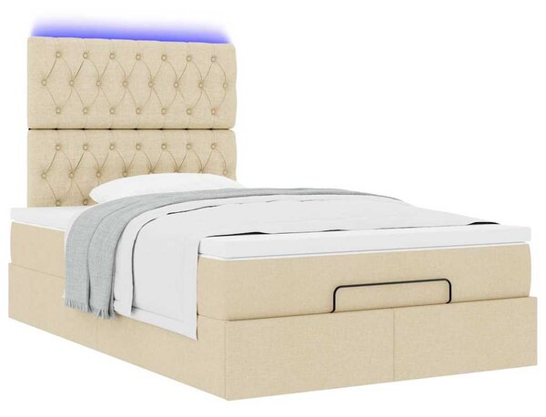 Otomanski krevet madracem i LED krem 120x190 cm tkanina - Krema / 120 x 190 cm