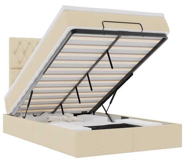 Otomanski krevet madracem i LED krem 120x190 cm tkanina - Krema / 120 x 190 cm