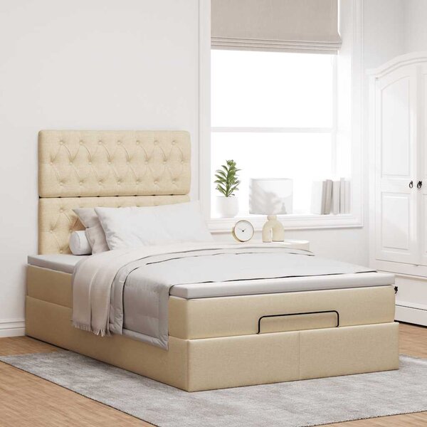 Otomanski krevet madracem i LED krem 120x190 cm tkanina - Krema / 120 x 190 cm