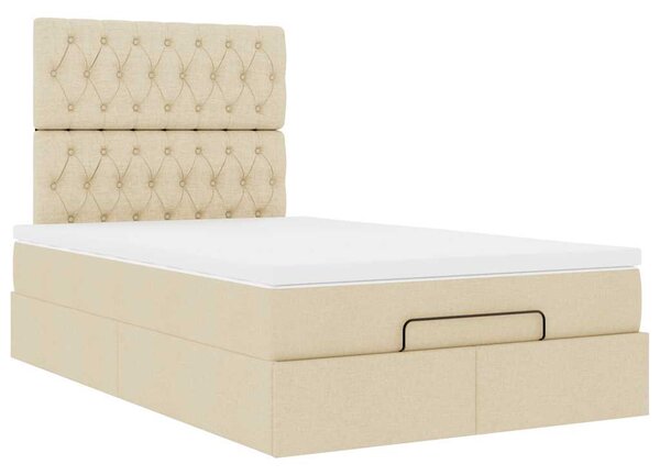 Otomanski krevet madracem i LED krem 120x190 cm tkanina - Krema / 120 x 190 cm