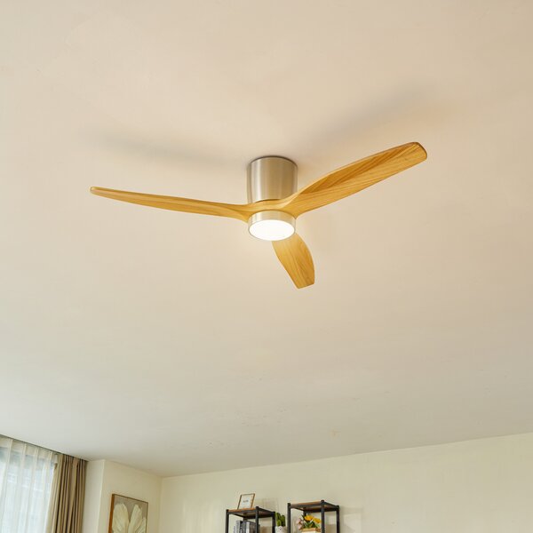 Lucande LED stropni ventilator Faipari, nikal, DC, tihi, 132 cm, Drvo, Dnevni boravak/blagovaonica, Drvo