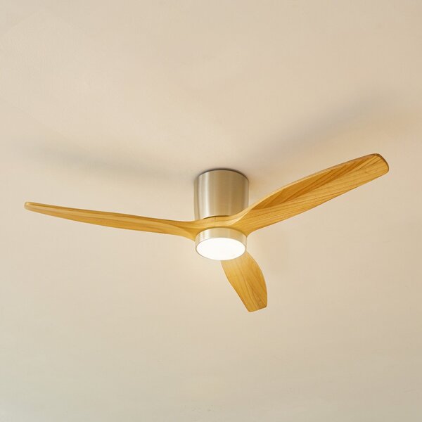 Lucande LED stropni ventilator Faipari, nikal, DC, tihi, 132 cm, Drvo, Dnevni boravak/blagovaonica, Drvo