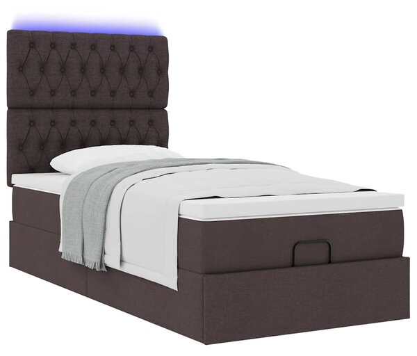 Otomanski krevet s madracem i LED tamnosmeđi 90x200 cm tkanine - Smeđa / 90 x 200 cm