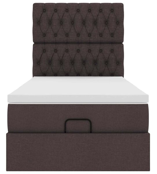 Otomanski krevet s madracem i LED tamnosmeđi 90x200 cm tkanine - Smeđa / 90 x 200 cm