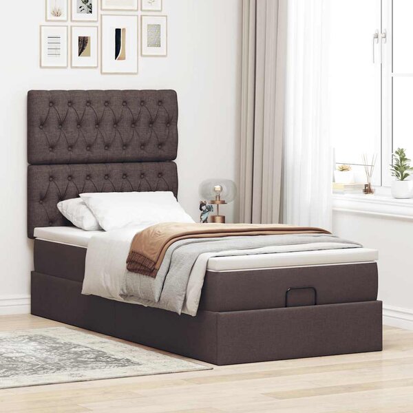 Otomanski krevet s madracem i LED tamnosmeđi 90x200 cm tkanine - Smeđa / 90 x 200 cm