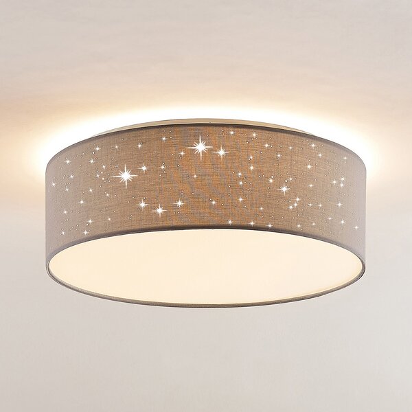Lindby LED stropna svjetiljka Ellamina, Ø 40 cm, svijetlo siva, tekstil