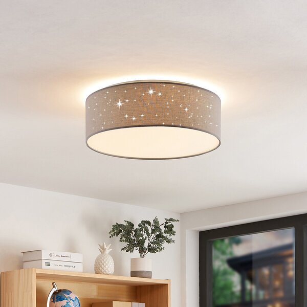 Lindby LED stropna svjetiljka Ellamina, Ø 40 cm, svijetlo siva, tekstil