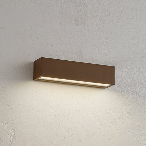 Lucande LED vanjska zidna svjetiljka Lengo, 25 cm, smeđa, downlight, 3000K, Smeđa / hrđa, Aluminij, Zidna utičnica ispod