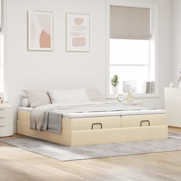 Otomanski okvir kreveta s madracima krem 180x200cm od tkanine - Krema / 180 x 200 cm