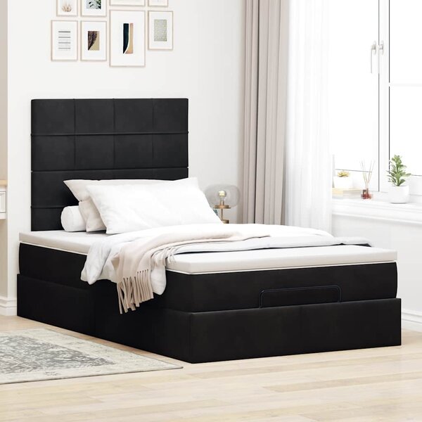 Otomanski okvir kreveta s madracima crni 120x190 cm baršunasti - Crna / 120 x 190 cm