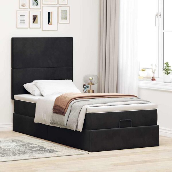 Otomanski okvir kreveta s madracima crni 80x200cm baršunasti - Crna / 80 x 200 cm