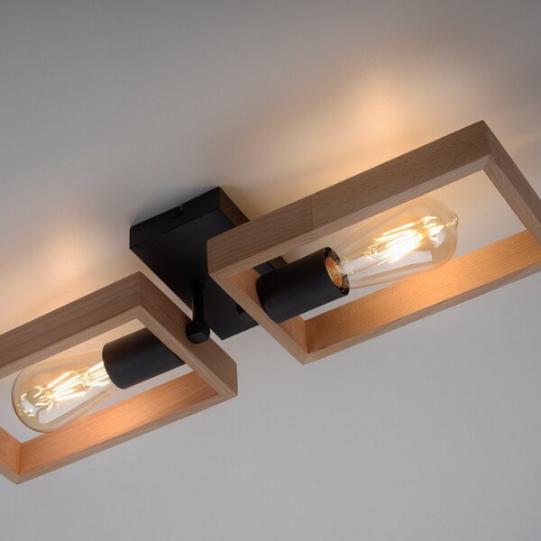 JUST LIGHT. GmbH Okvir stropne svjetiljke od drva, dvije žarulje, prigušiva, Drvo, Dnevni boravak/blagovaonica, Drvo