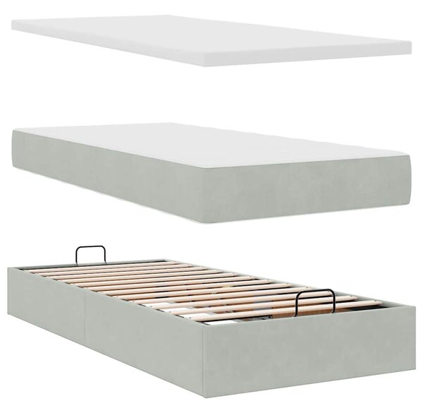 Okvir kreveta s madraca svijetlosivi 90x200cm baršunasti - Siva / 90 x 200 cm