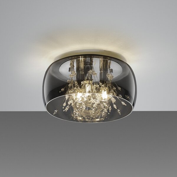 Trio Lighting Plafonjera Crystel od stakla, krom, Ø 34 cm, prigušiva, Metalik, Dnevni boravak/blagovaonica, Staklo