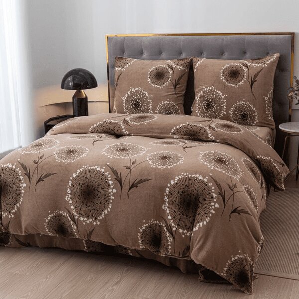 Sada posteljine mikropliš PAMPELINO svijetlo smeđe + plahta od mikroplyša SOFT 180x200 cm bijela, bračni krevet