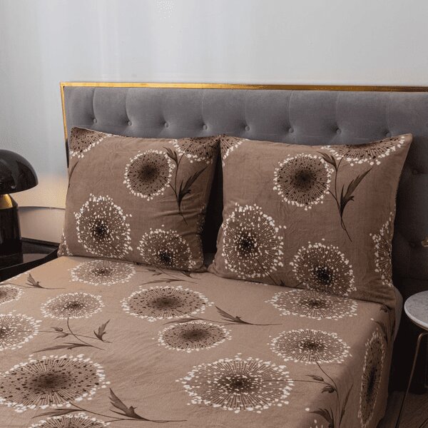 Sada posteljine mikropliš PAMPELINO svijetlo smeđe + plahta od mikroplyša SOFT 180x200 cm bijela, bračni krevet