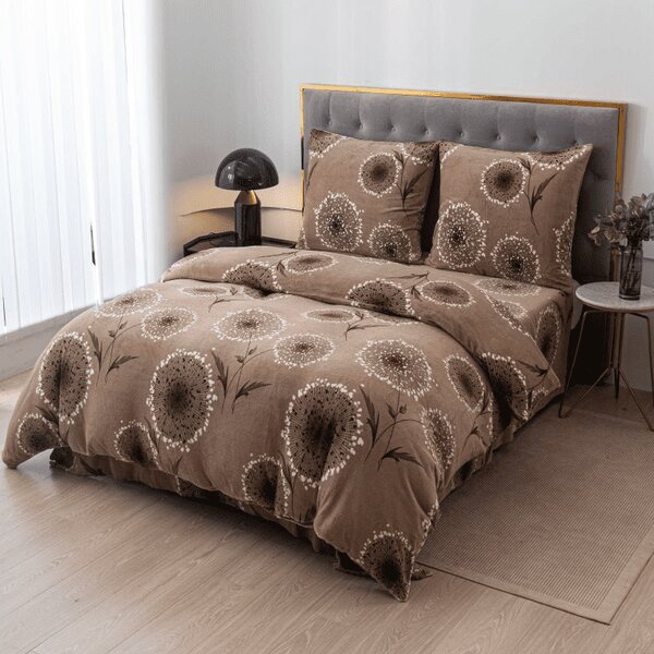 Sada posteljine mikropliš PAMPELINO svijetlo smeđe + plahta od mikroplyša SOFT 180x200 cm bijela, bračni krevet