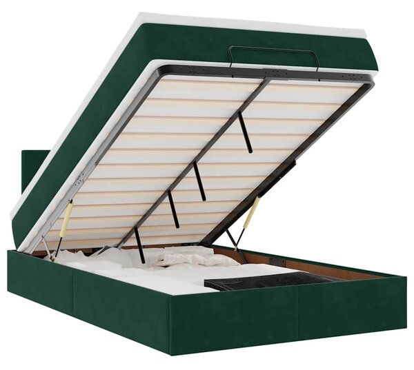 Otomanski krevet s madracem i LED tamnozeleni 120x190cm baršun - Zelena / 120 x 190 cm