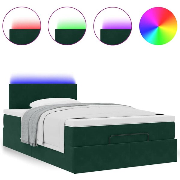 Otomanski krevet s madracem i LED tamnozeleni 120x190cm baršun - Zelena / 120 x 190 cm
