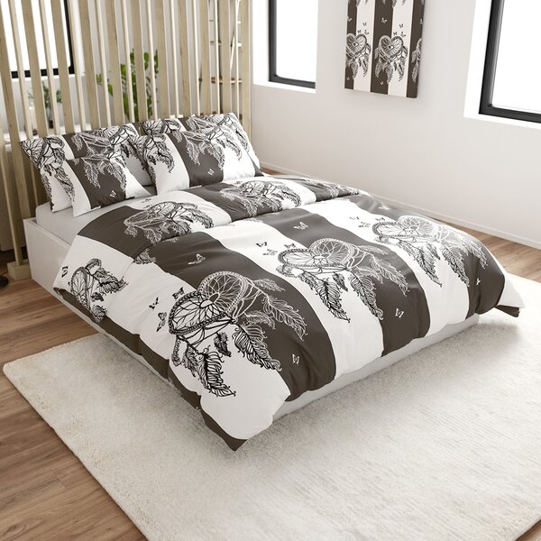 Set posteljine od mikropliša TIRSO sivo-bijele boje + plahta od mikropliša SOFT 90x200 cm bijela, za jedan krevet
