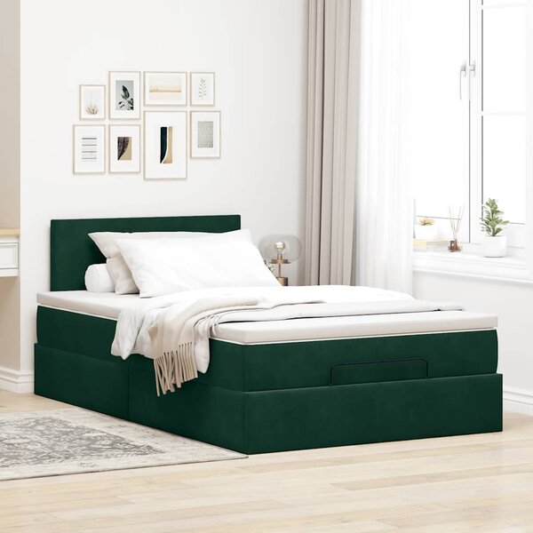 Otomanski krevet s madracem i LED tamnozeleni 120x190cm baršun - Zelena / 120 x 190 cm