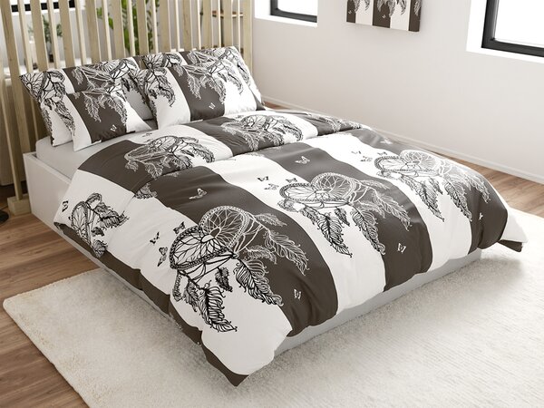 Set posteljine od mikropliša TIRSO sivo-bijele boje + plahta od mikropliša SOFT 90x200 cm bijela, za jedan krevet