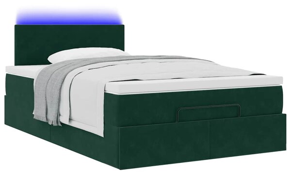 Otomanski krevet s madracem i LED tamnozeleni 120x190cm baršun - Zelena / 120 x 190 cm