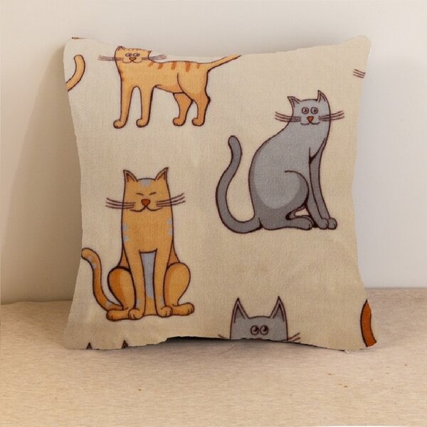 Jastučnica od mikropliša COLORED CATS 45x45 cm, krem boja