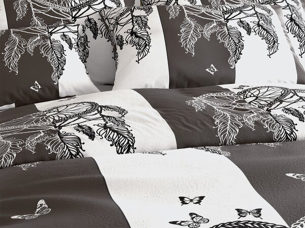 Set posteljine od mikropliša TIRSO sivo-bijele boje + plahta od mikropliša SOFT 90x200 cm bijela, za jedan krevet